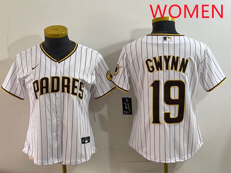 Women San Diego Padres #19 Gwynn White Stripe Game 2025 Nike MLB Jersey style 1